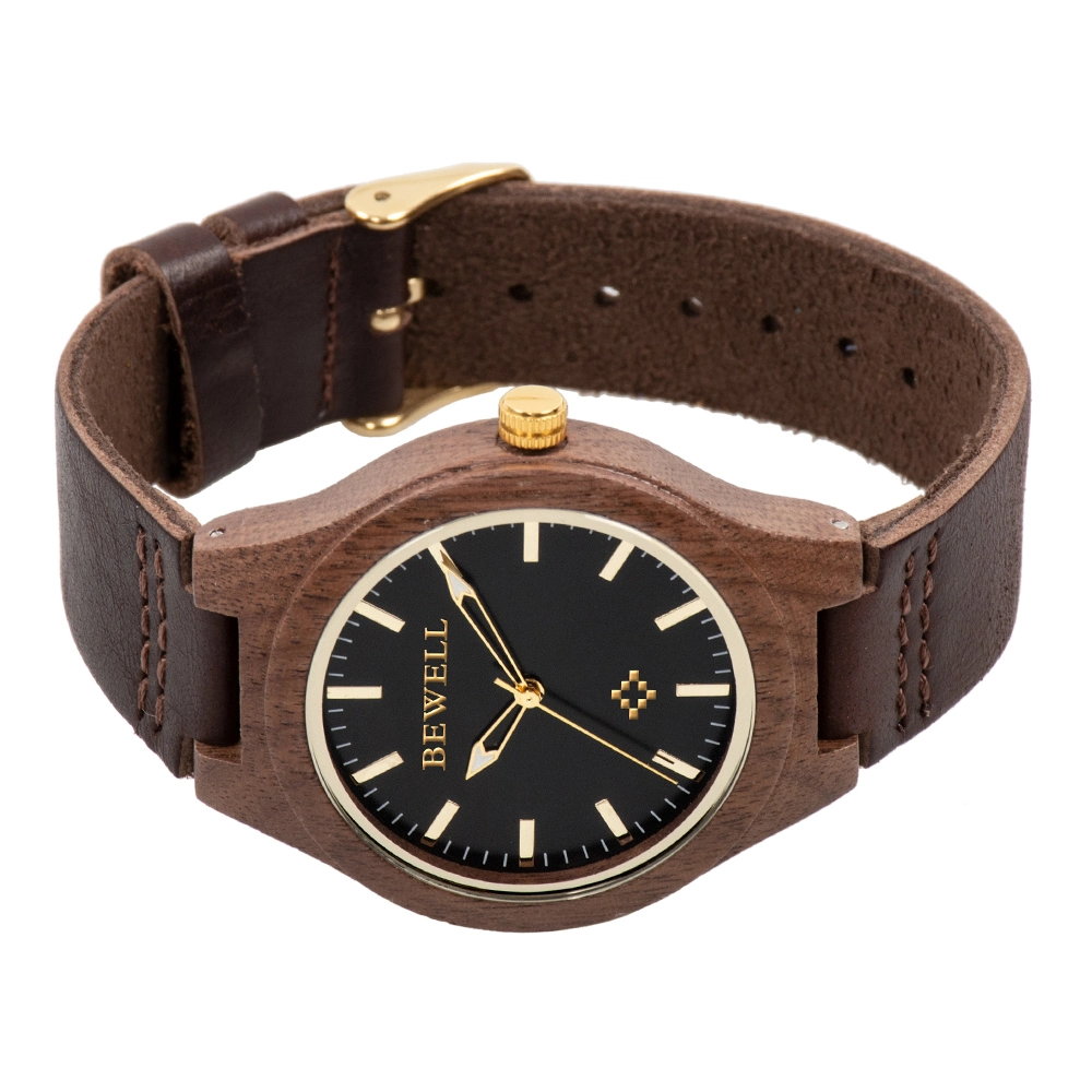 Nouveau mode de bois de noyer noir Watch fille pulpeuse Version montre en cuir véritable