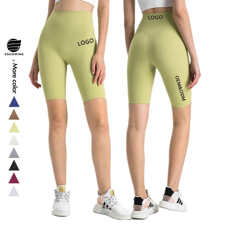Xsunwing New Seamless Gym Butt Fitness Yoga Wear Ribbed Knitted Fabric Shorts Workout Biker Short Leggings Gym Shorts Sport Wear for Women