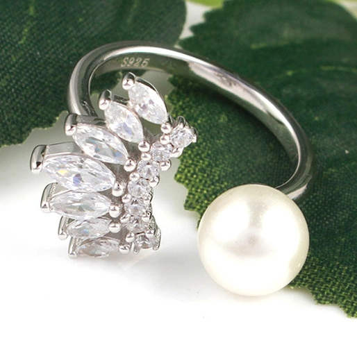 Fashion Jewelry 925 Sterling Silver Diamond Jewellery Eyelash Pearl Ring