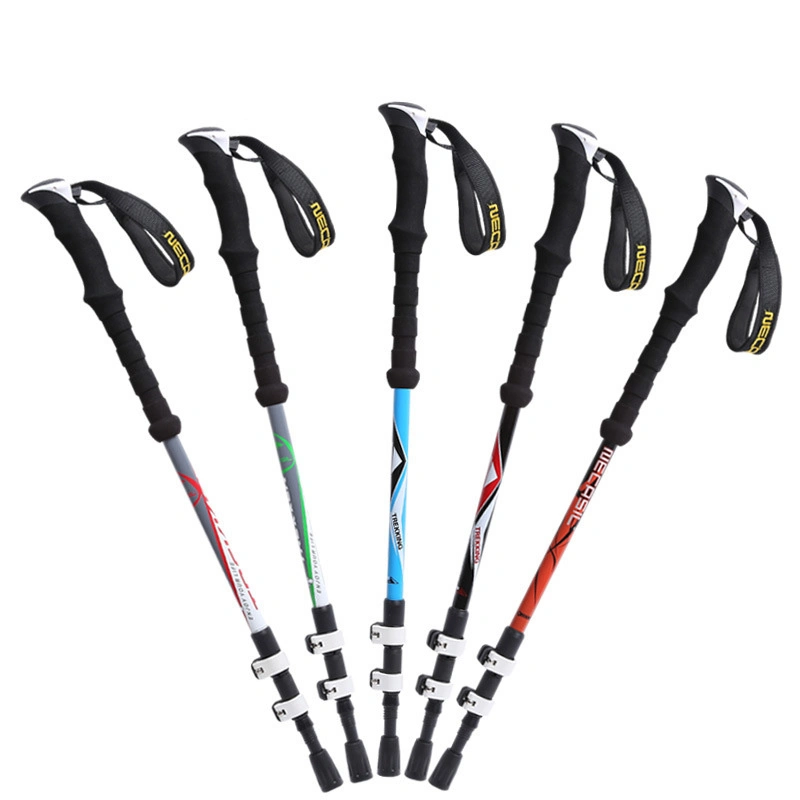 Carbon Pole Cork Trekking Poles Handle Mountaineering Stick Hiking Super Light External Lock Three Section Mountaineering Crutch