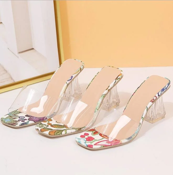 Ankle Wrapped Rhinestones Slingbacks Transparent PVC High Heel Pumps Crystal Clear Heels