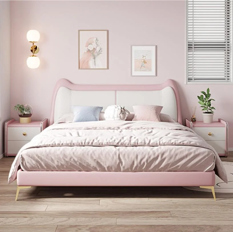 Modern Light Luxury Children's Bed Boys Girls Kids Bedroom Furniture Set Single Solid Wood 1.5 Teenager Girl Leather Soft Bed