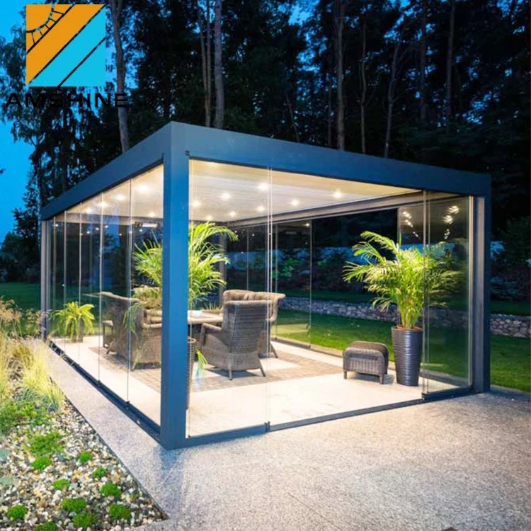 Terraza eléctrica techo aluminio Louvre techo Metal Villa Jardín Pergola Cocina al aire libre con Pergola