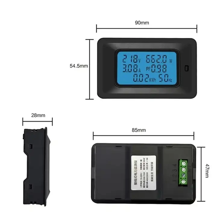 LCD Panel Monitor Energía de energía voltímetro analógico Ammeter Watt corriente MEDIDORES de tensión ac digitales