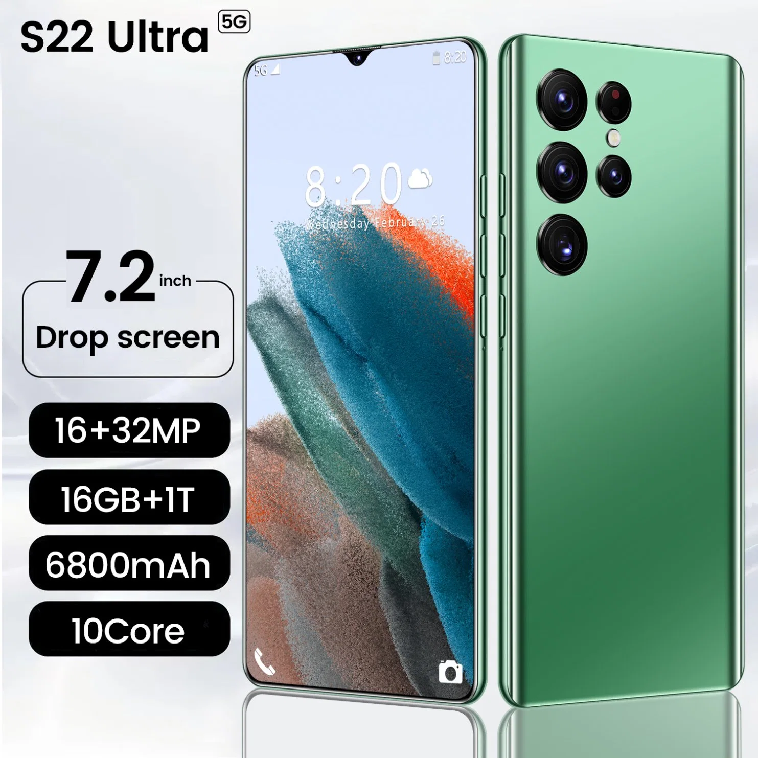 Viqee Phones International Trade Hot Sale Brand New Smart Mobile Phone Model S22 Ultra 7.2 Inches 16GB+1 Tb Android Phone, OEM/ODM Ready in Stock