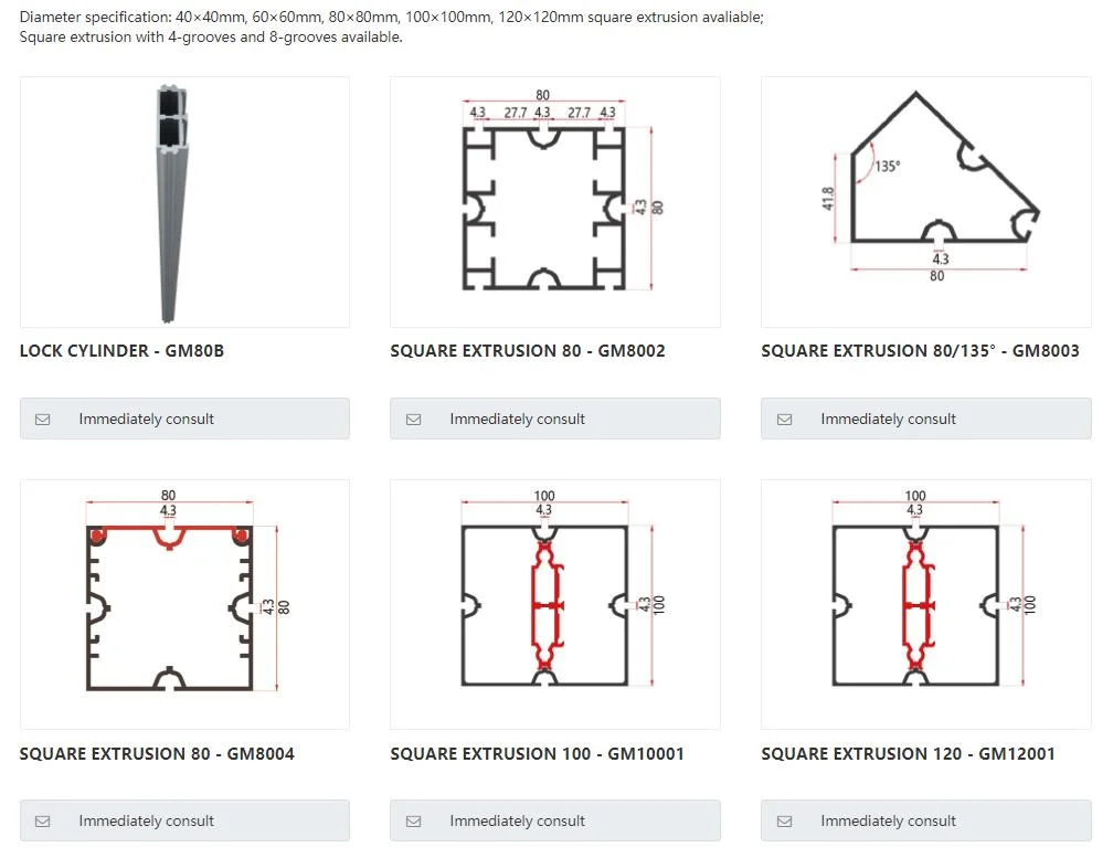 Square Extrusion 60135 GM6003 Aluminium 3 System Grooves of Assembling Tubes