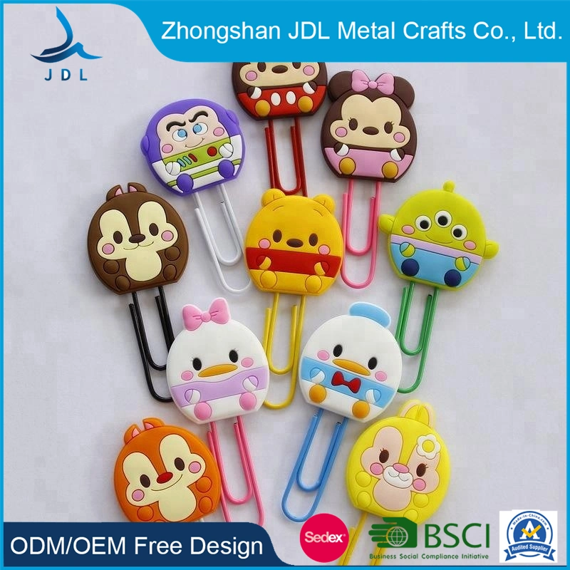 Custom Cartoon 3D Soft PVC Bookmark Metal Gold Plastic Paper Clip Holder Necklace Promotional (promotion) Gift