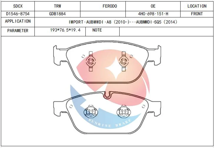 Sdcx D1546 8R0698151f menos polvo abrasivo Envío rápido cerámica pastilla de freno delantero para Audi