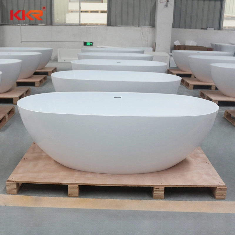 Classic Oval Shaped Solid Surface Acrylic Stone White Freestanding Tub 170cm for Bathroom