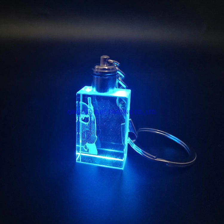 LED 3D Laser Key Chain Crystal Key Ring