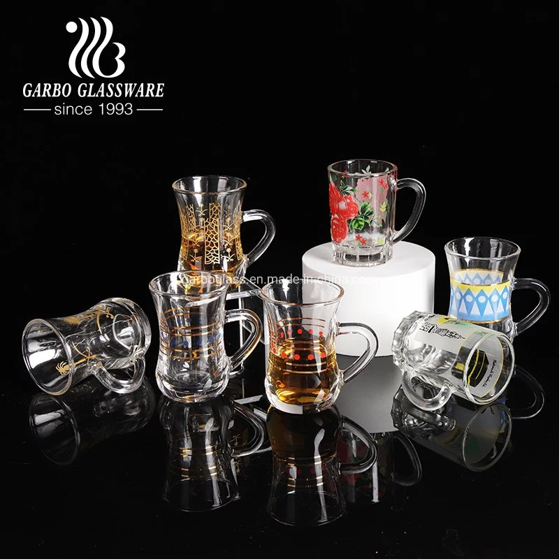 80ml Garbo Crystal Glas Cawa Cup türkischen Kaffee Cup Saudi Arabische Teebecher mit Griff und echtem Gold-Aufkleber