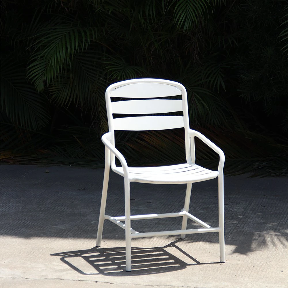 Home Hotel Rattan Furniture Aluminum White Patio Outdoor Dining Chair with Armrest