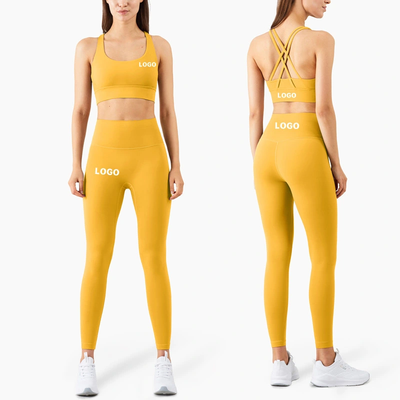 Sy-A7724 Active Wear with Pockets Leggings Suit Cross Beauty Back Gathering Belly Sports Bra Gym Fitness Yoga Set