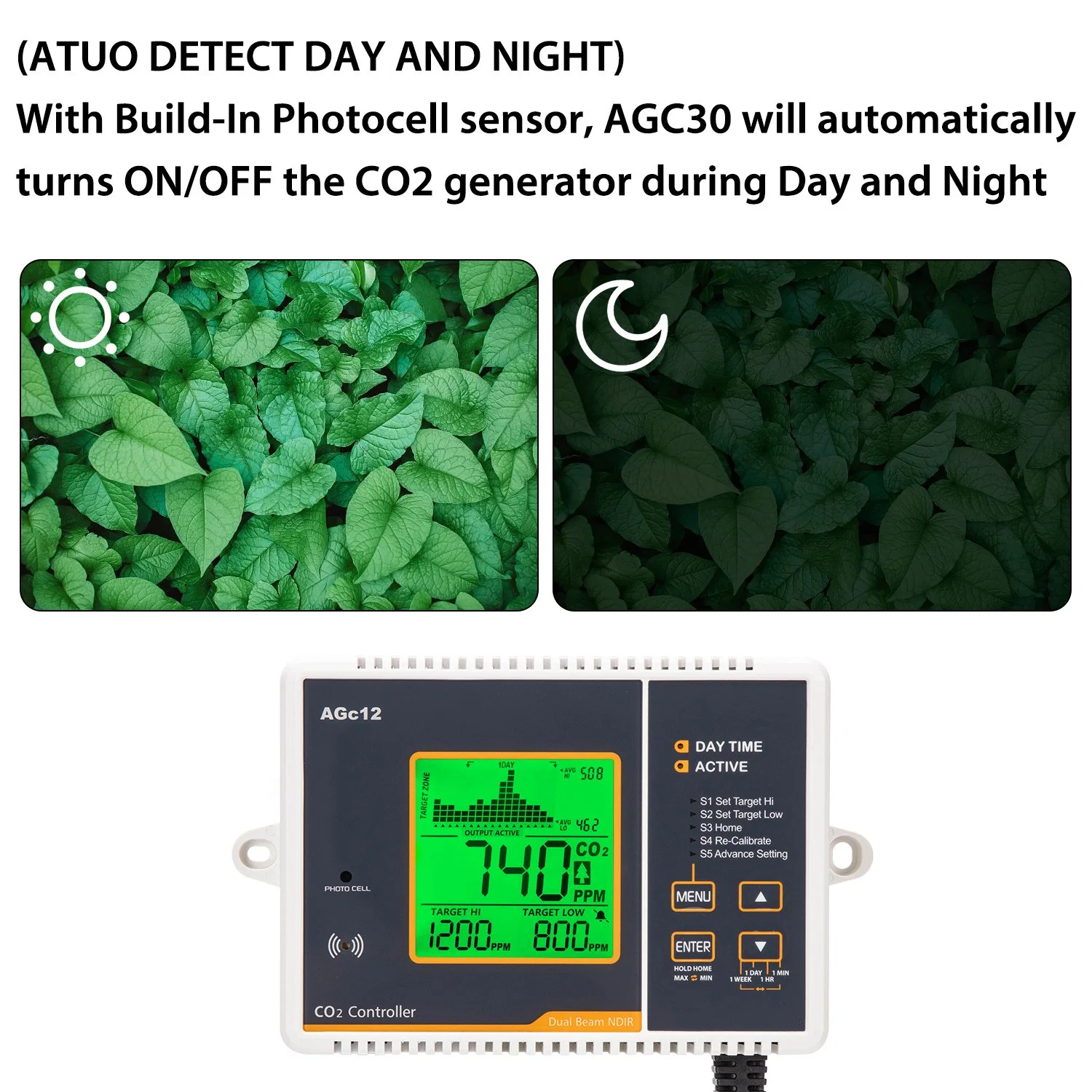 Greenhouse Grow Tent Air Quality Controller Climate Control System CO2 Detector for Farm