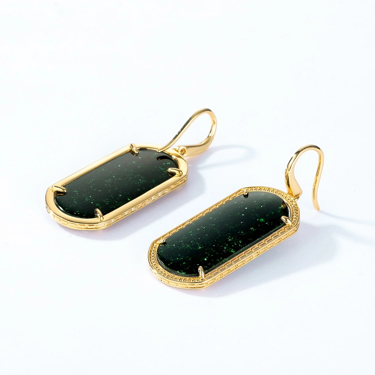 La mujer colgante de geometría brillante cuelgan Aretes Moda Gran Piedra de Arena Verde Gancho Drop Earrings