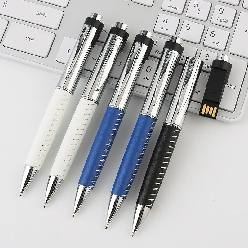 16GB Good Quality Leather USB Pen Metal 16g Memory USB Flash Drive Ball Pen