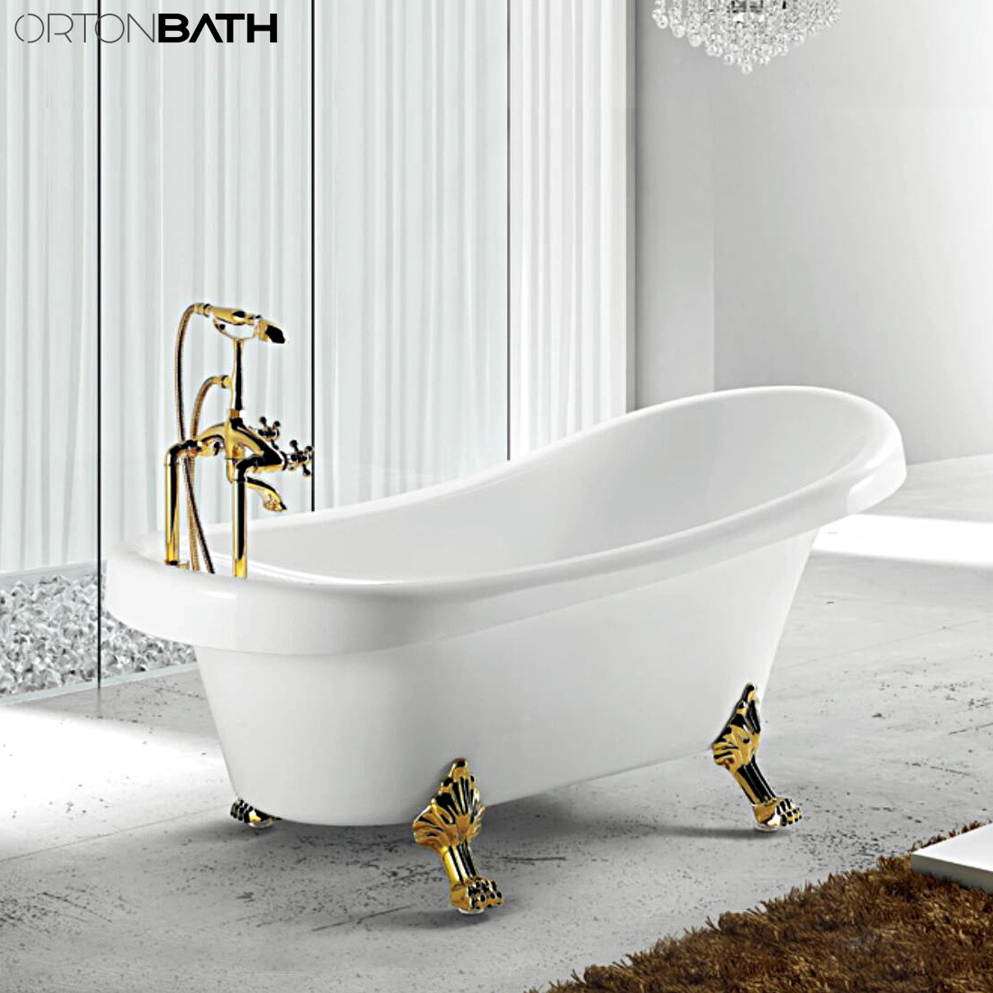 Fora de Ouro Preto Ortonbath Clawfoot Acrílico Adulto Autoportante Banheira nadar banheira de spa banheira de plástico independente Sanitária de hidromassagem Banheira