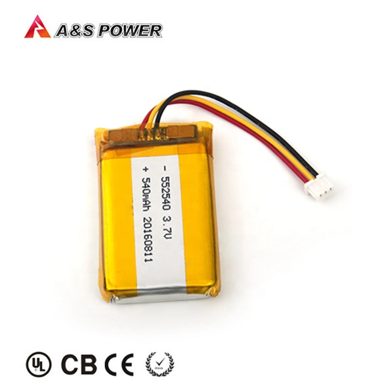 552540 3,7V 540mAh ciclos 500 batería de polímero de litio Con certificados UL CE Un38,3