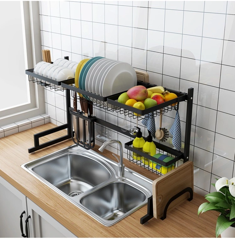 Black Stainless Steel Kitchen Rack Sink Sink Put Bowl Rack Drain Bowl Rack Kitchen Utensils Storage Rack Dish Rack