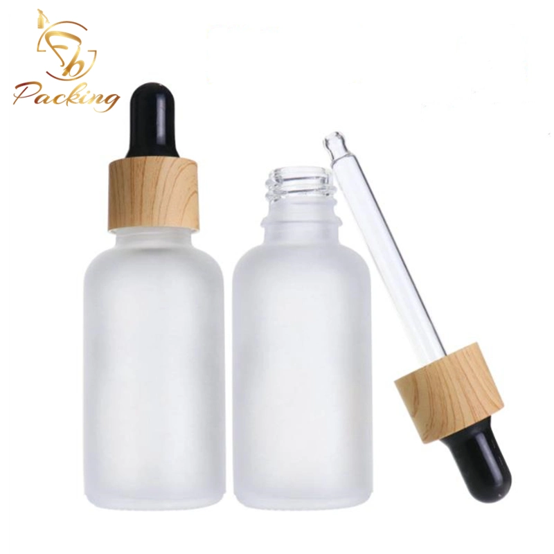 1oz Cosmetic 30ml Glass Frosting Essential Oil Dropper Bottles with Alternative Caps