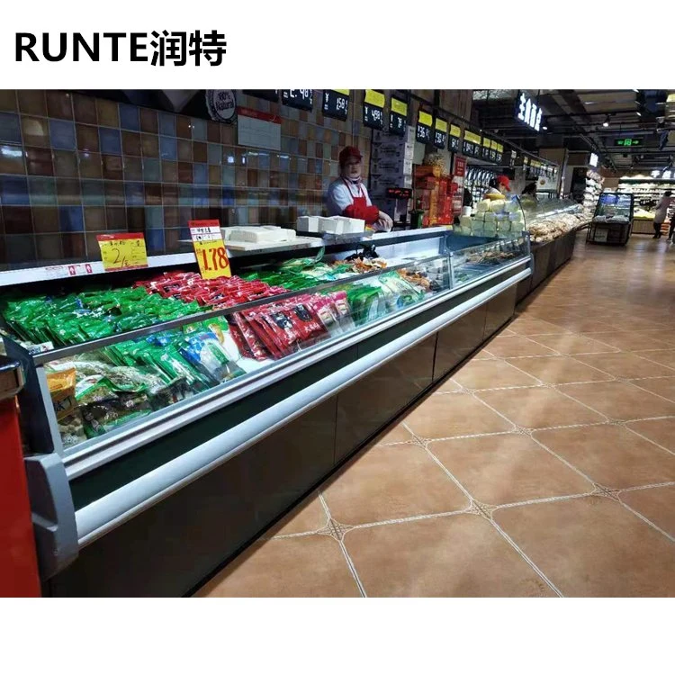 Supermarket Butchery Shop Fresh Meat Display Square Glass Door Retail Cold Display Counter