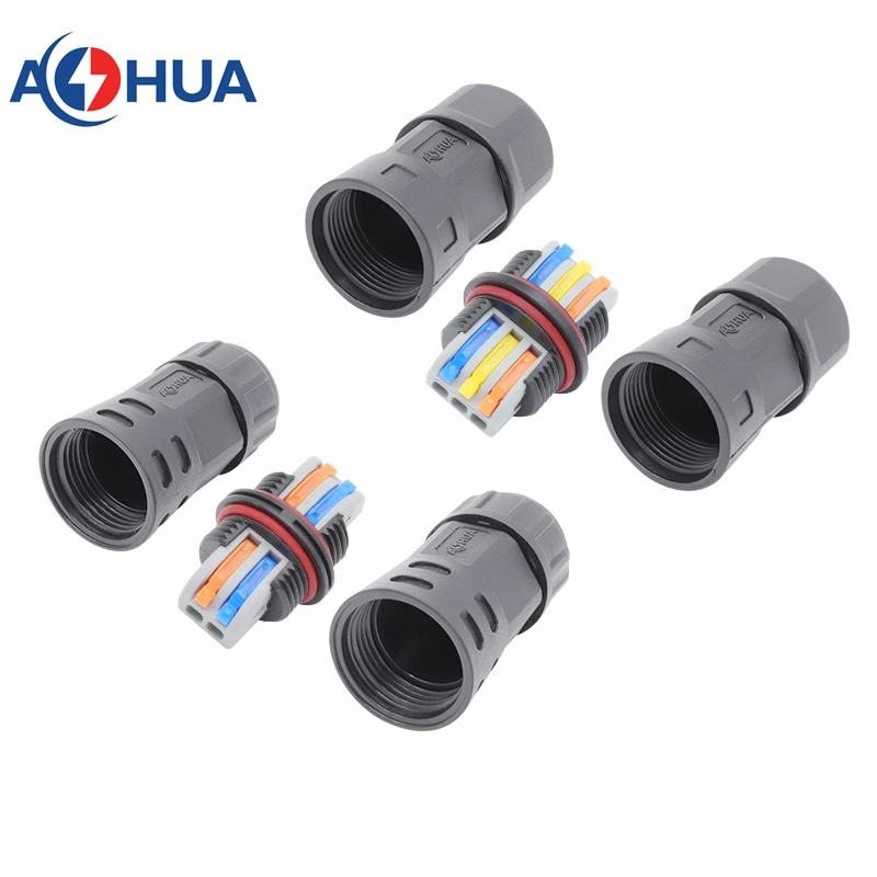 IP 67/IP68 3pin Screwless Connector M25 L Stright Type 2 Ways Waterproof Cable Connector Lever Nut Wire Conductor Quick Terminal Block 3 in 3 out Wire Connector