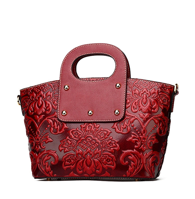 High End Luxury Chinese Style Custom Red Leather Tote Ladies Handbags