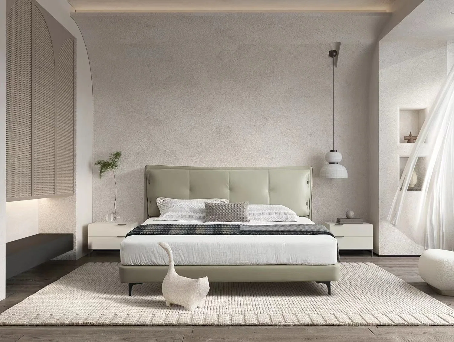 Современный дизайн отеля Мебель для спальни Лезеная кровать King Size Двойной мягкий набор