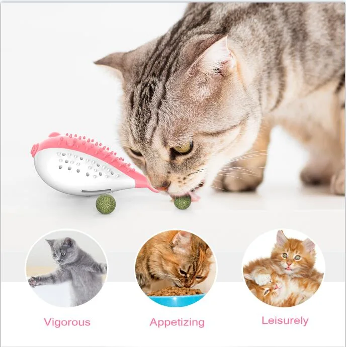 Puffer Fish Shaped Sound Toys Improve Intelligence Teeth Cleaning Grinding Cat Toothbrush