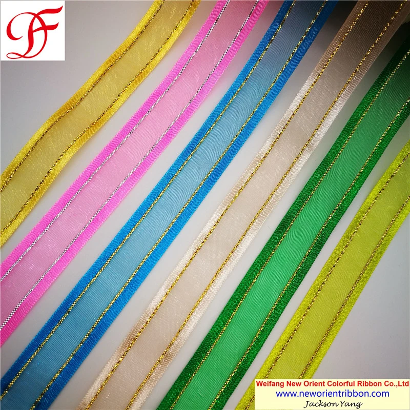 Original Factory 100% Nylon Satin Edge Organza Ribbon with Gold/Silver Trims for Wrapping/Decoration/Xmas/Bows/Garment/Gift/Party Decoration