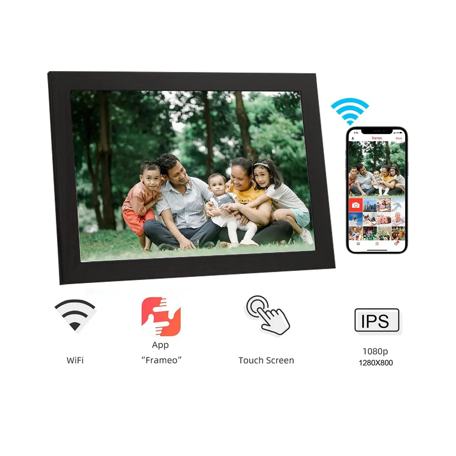 Cadre photo numérique Fwifi photo numérique 10 pouces 16GB Cadre avec l'écran tactile IPS partager des vidéos via L'APPLICATION