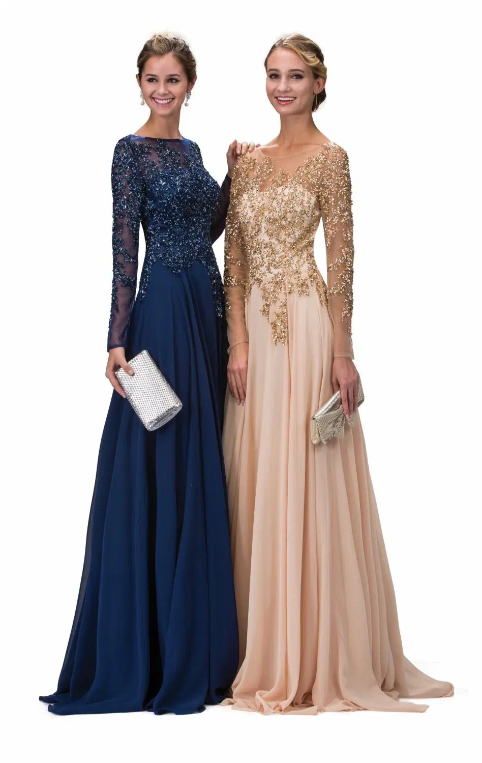 Navy Champagne Party Prom Gown Backless Chiffon Evening Dresses G12096