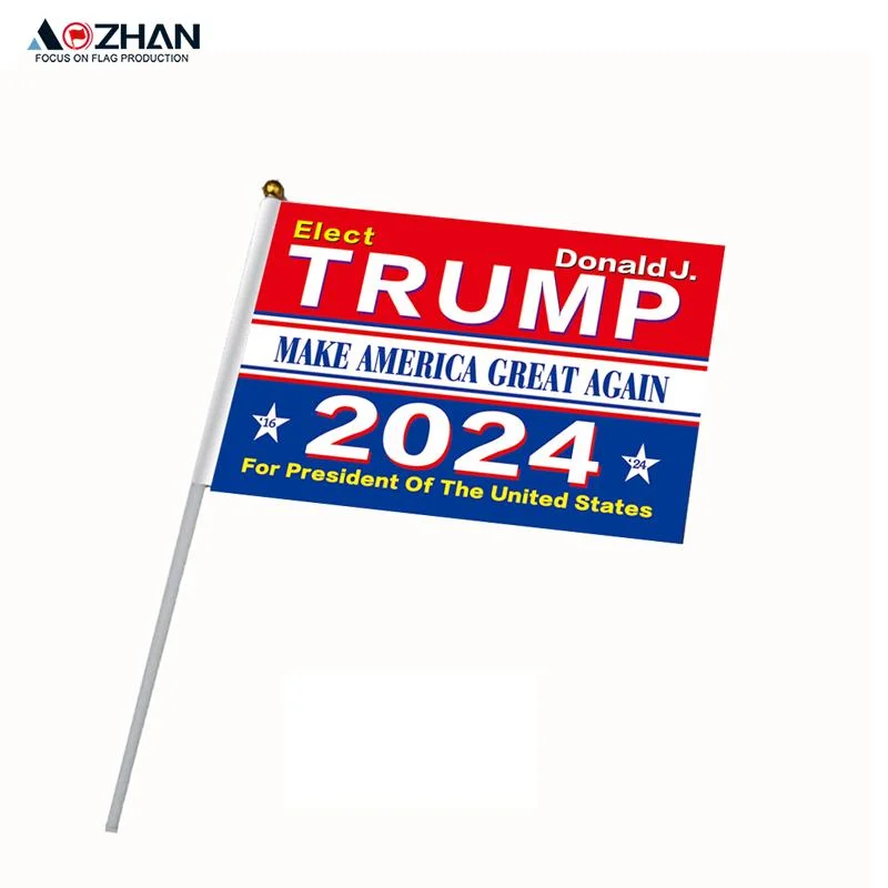 Trump Flag Promotional Custom Logo Printed PE Hand Flag with Wooden Pole