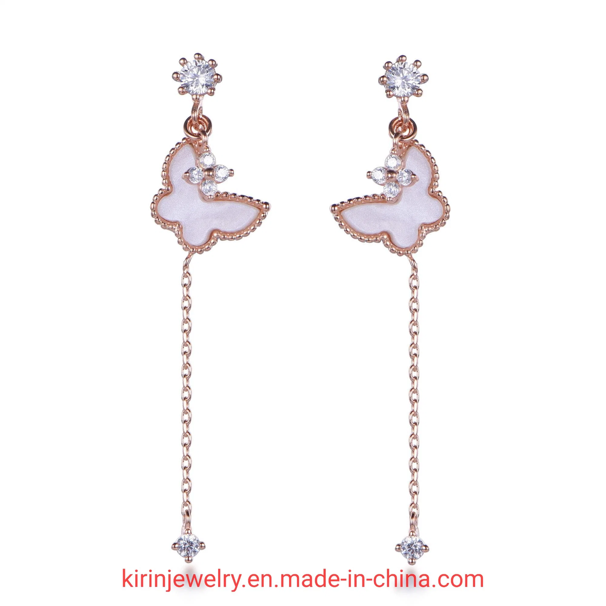 Rose Gold Earrings Sterling Silver Butterfly Charms Earrings Trendy Fashion Dangling Drop Silver Earrings for Women