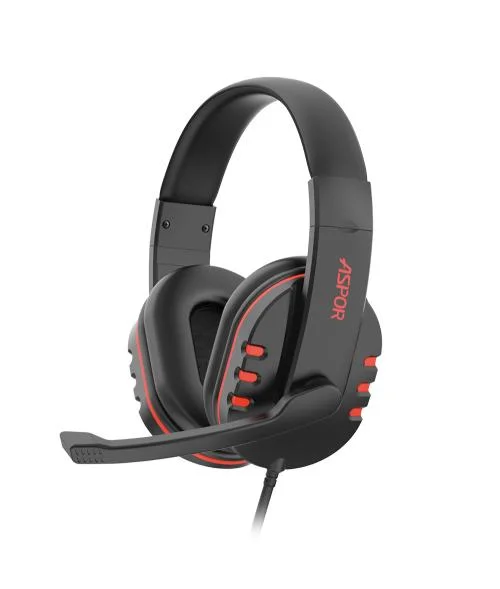 Casque d'écoute en gros avec microphone pour le jeu, couleur noir et blanc.