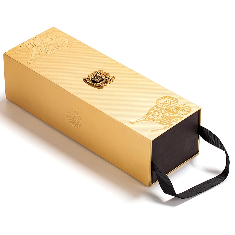 Vino plegable Embalaje Whiskey Champagne caja plegable con asa Wholesale