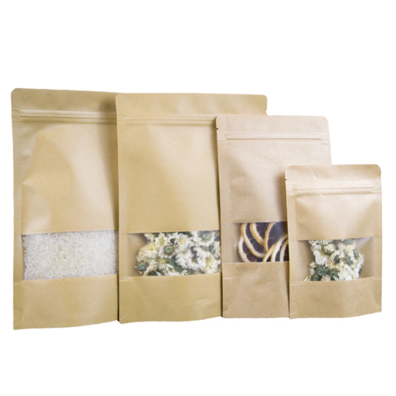 Papel Kraft Foil Bag comida de plástico de embalagem a auto suficiência e auto proclamados Custom Janela Biodegradáveis Dom Café Brown Zipper Resselável Alimentar Snack-BAG