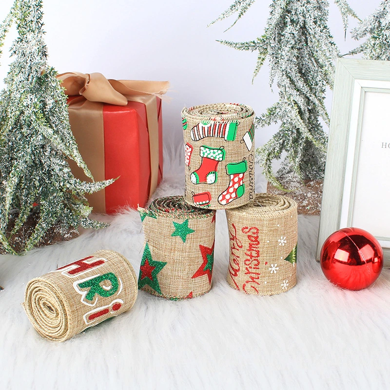 Christmas Print Webbing Burlap Decorative Ribbon