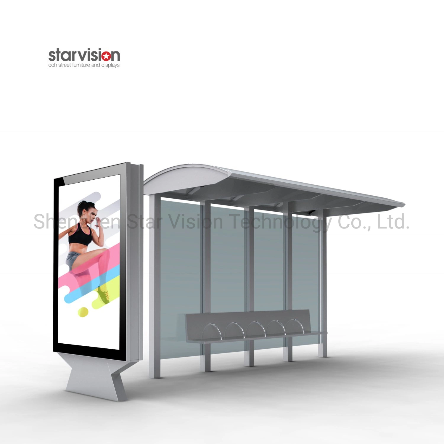 Outdoor Street Anti Rust Aluminum Bus Stop with Double Sided LED Light Box