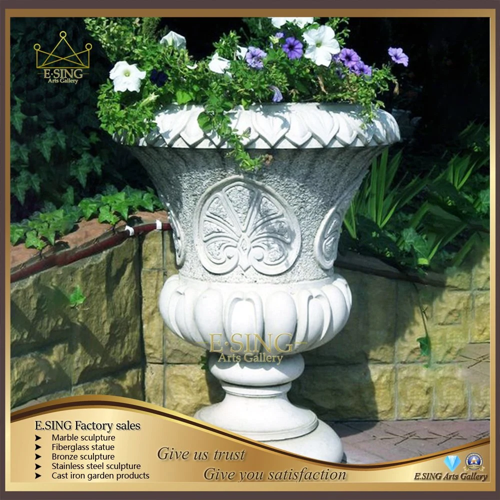 Hand Carved Natural White Marble Outdoor Flower Pot Garden Stone Planter