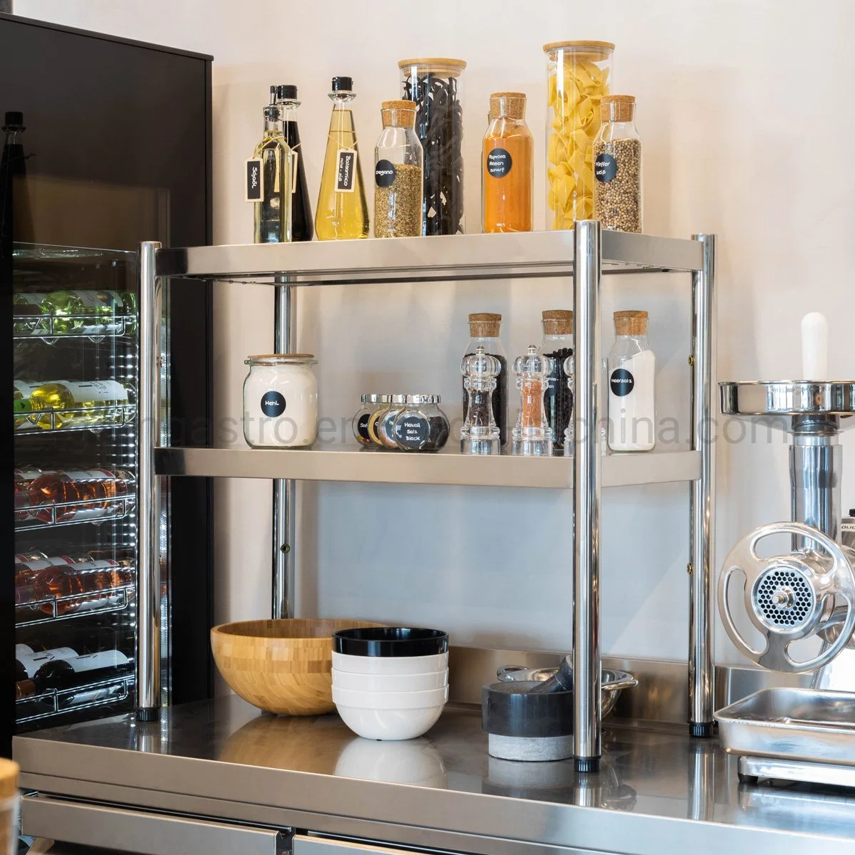 OEM Commercial Kitchen Furniture Stainless Steel Kitchen Top Shelf with 2 Floors