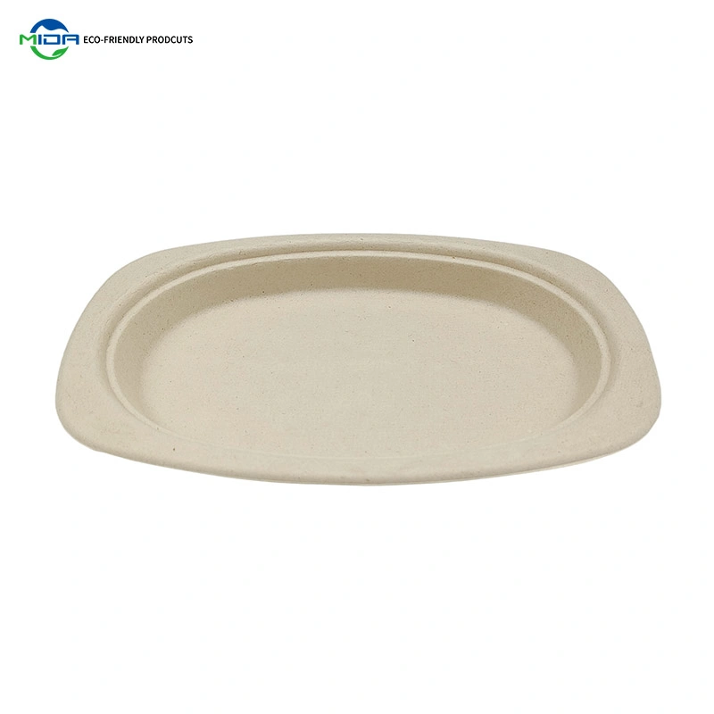 9*6 Envasado de Alimentos Ecológicos biodegradables de bagazo de caña de azúcar Compostable placa oval