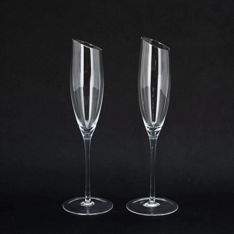 Mouth Blown Handmade Custom Made Logo Angled Rim Champagne Glass