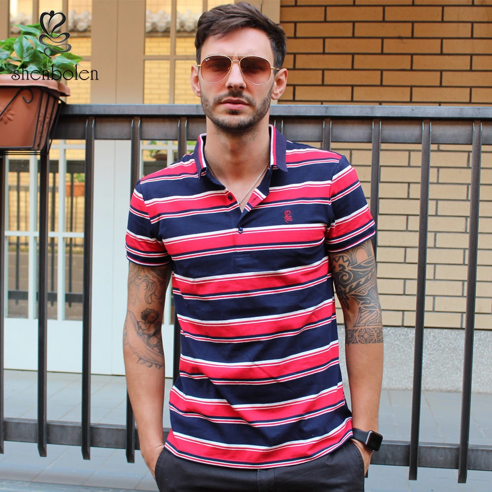 Hot Selling Fashion Men T-Shirts Custom Summer Stripe Cotton Polo Shirts