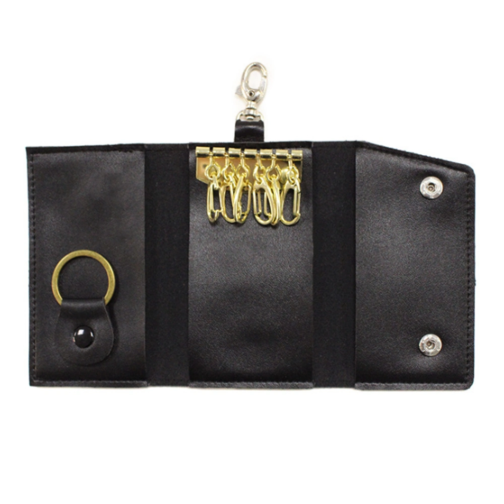 Small Fashion Tri Fold Black Holder Faux Leather Chain Key Wallet