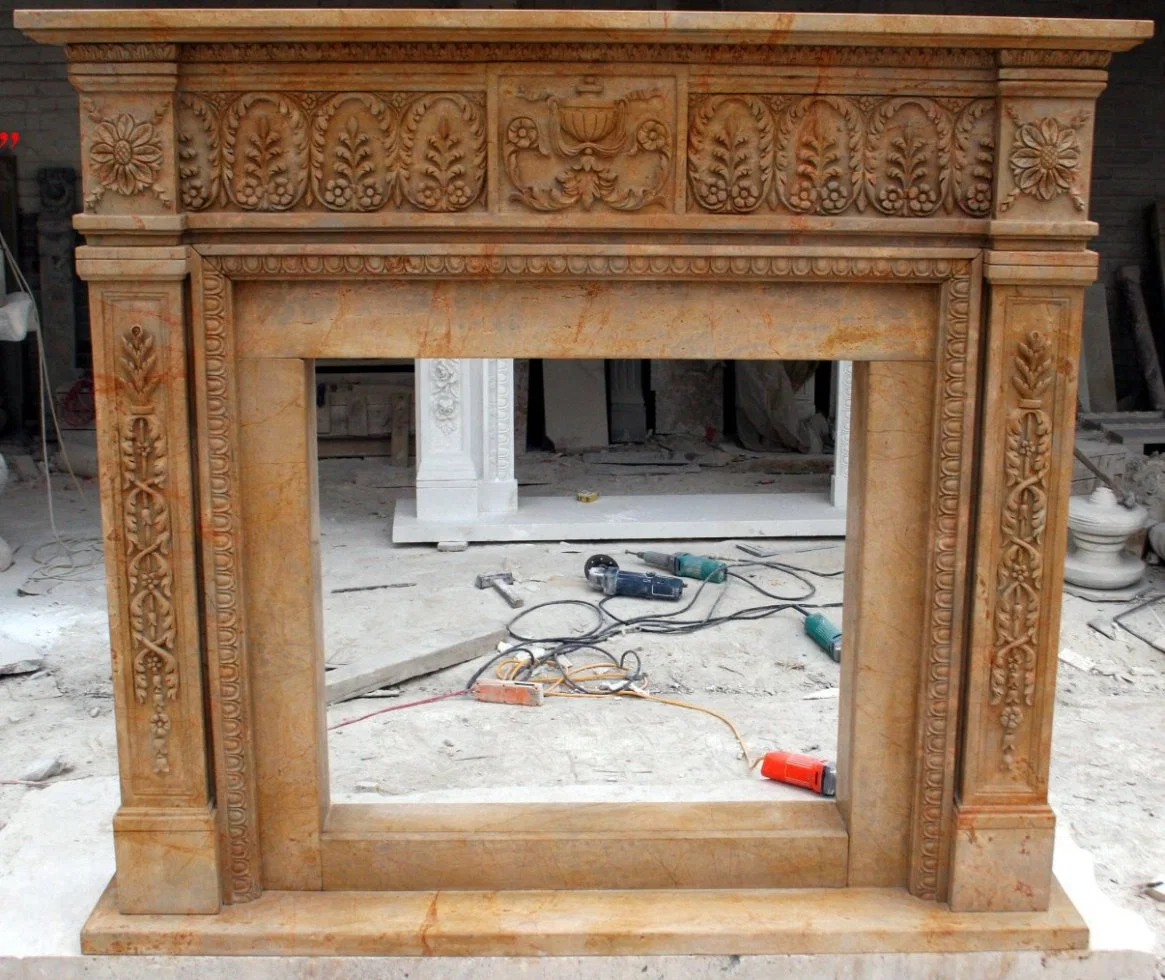 Western Style Arts Crafts with Flowers Marble Fireplace (SYMF-1176)