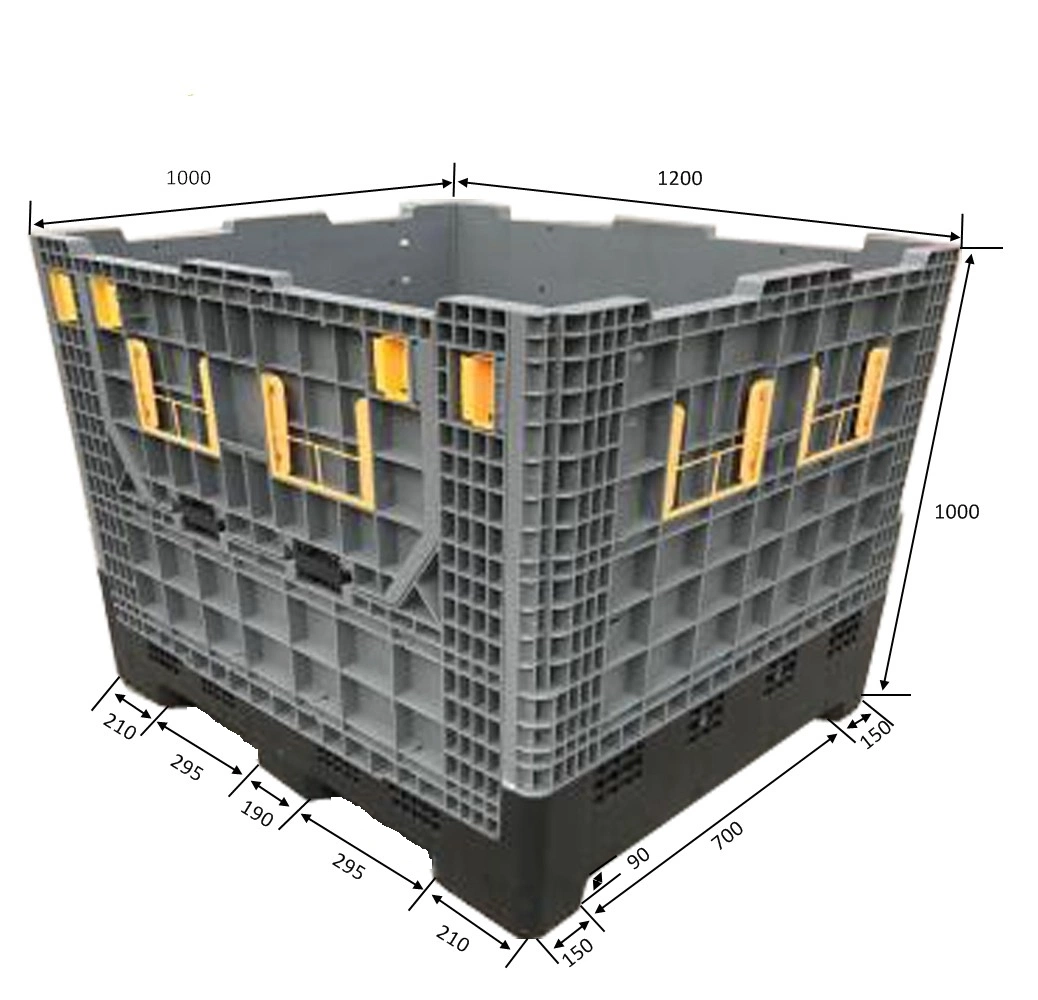 Plegable grande de plástico plegables Virgen de la industria de HDPE Caja Palet