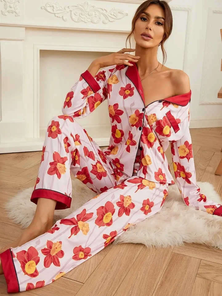 Floral Print Pyjama Long Sleeve Pajamas for Women Set Cotton