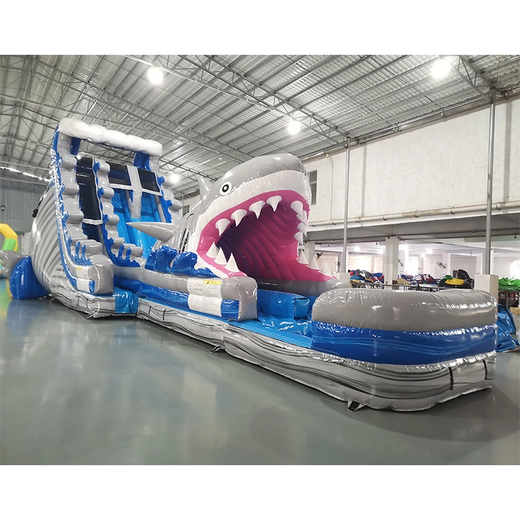 Hot Sale Shark Attack 2-Piece Hybrid Inflatable tobogán de agua con Piscina