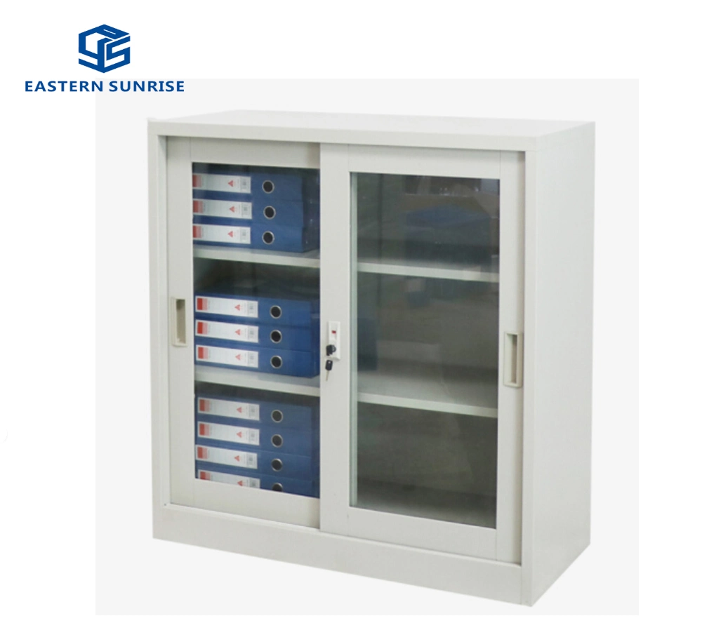 Low Height Half Height 90cm High Steel Storage Cabinet with Sliding Glass Door